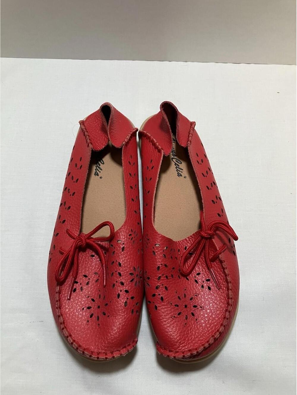 KUNSTO Womens Red Leather Loafers Flats Lace Up Slip On Shoes